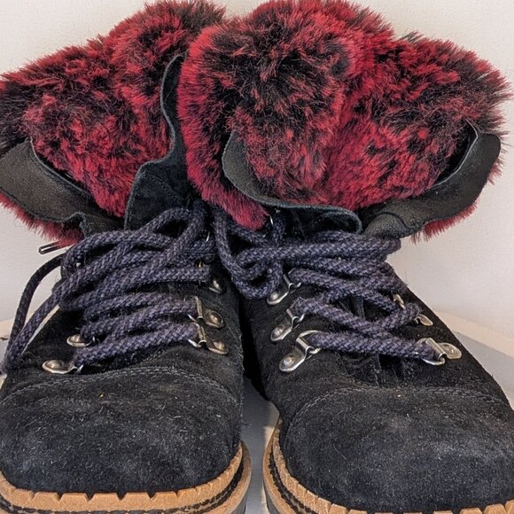 Sam Edelman Bowen Black Leather Faux Fur Lined Lace Up Boots Size 7 - Picture 1 of 7